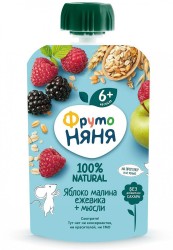 Пюре Фрутоняня яблоко малина ежевика мюсли с 6 мес 90 г